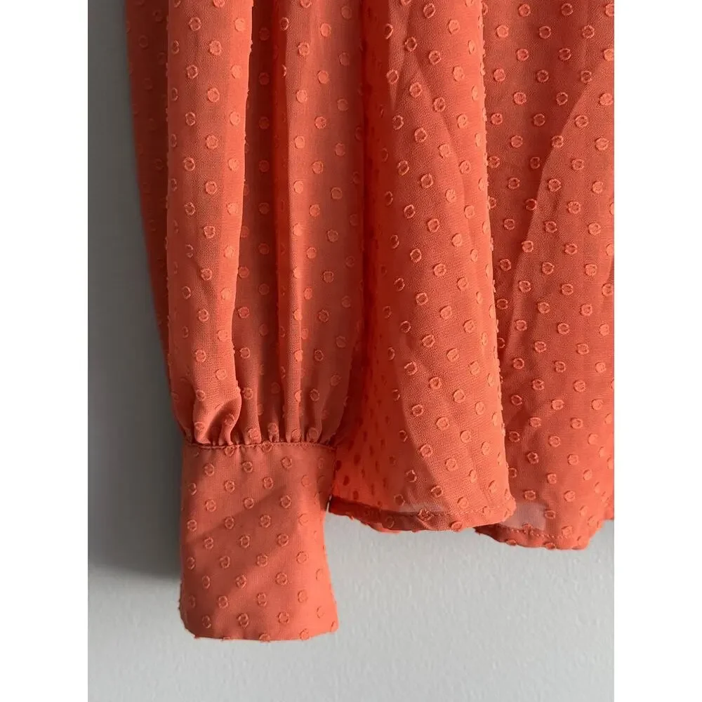 Free People Women's L Rust Terracotta Swiss Dot Blouse Long Sleeve Boho Prairie